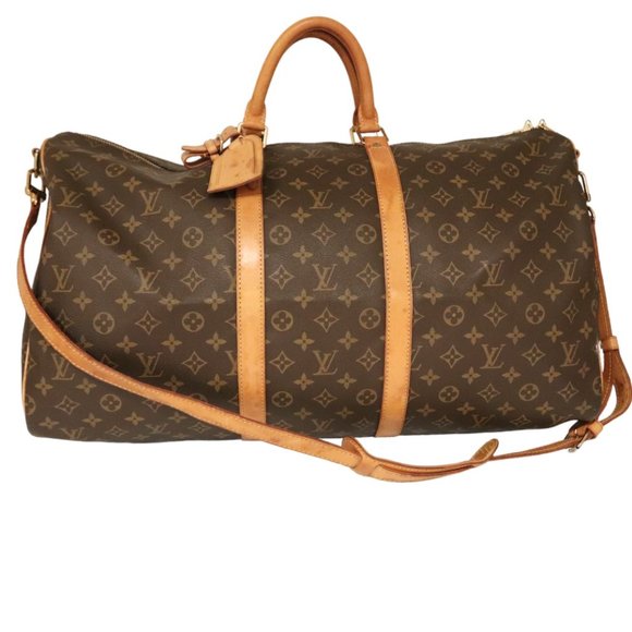 LV Keepall 55 + Strap Duffle Travel Gym Bag Brown Auth Monogram Louis Vuitton - Picture 1 of 9